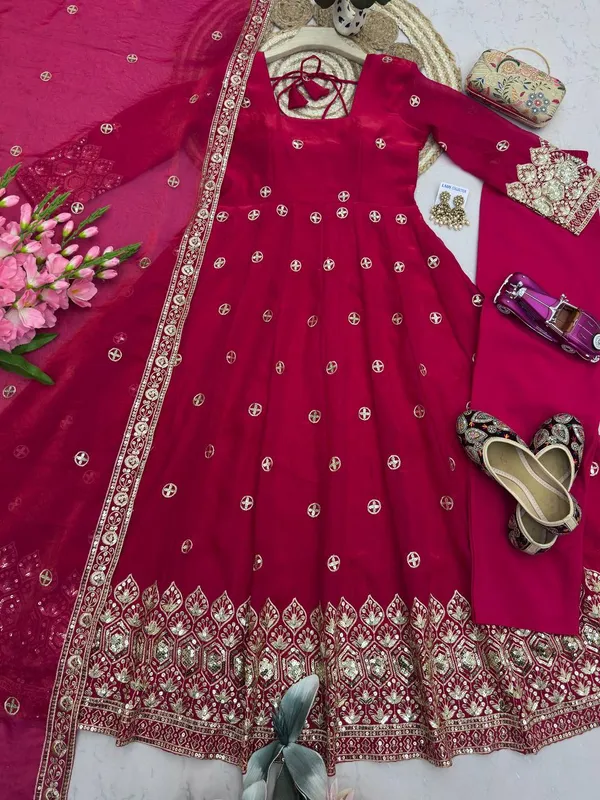 DEKEANSHKA®_Women’s_Designer_Party_Wear_Gown_Set_with_Dupatta_&_Pant_–_Rani_Pink