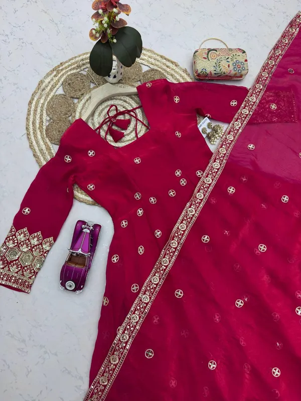 DEKEANSHKA®_Women’s_Designer_Party_Wear_Gown_Set_with_Dupatta_&_Pant_–_Rani_Pink