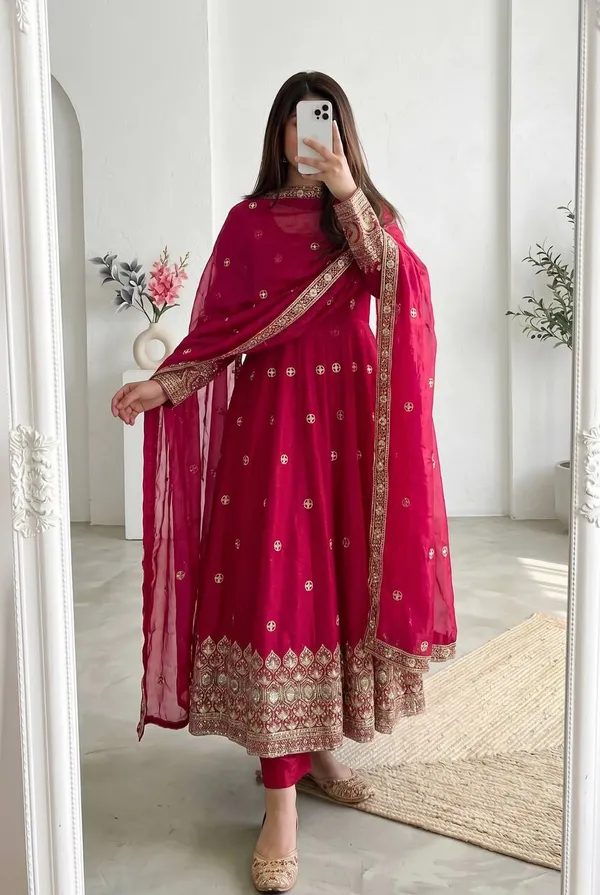 DEKEANSHKA®_Women’s_Designer_Party_Wear_Gown_Set_with_Dupatta_&_Pant_–_Rani_Pink