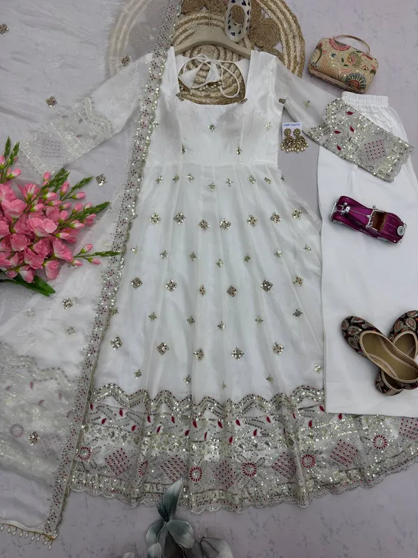 DEKEANSHKA®_Women’s_Designer_Party_Wear_Gown_Set_with_Dupatta_&_Pant_–_White