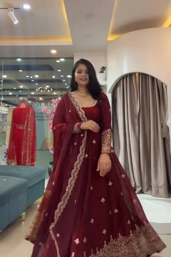 DEKEANSHKA®_Women’s_Designer_Party_Wear_Gown_Set_with_Dupatta_&_Pant_–_Wine