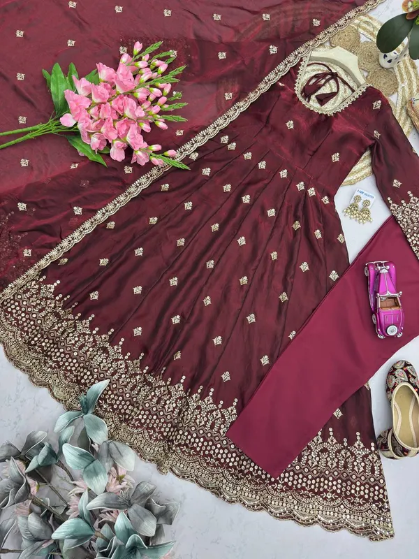 DEKEANSHKA®_Women’s_Designer_Party_Wear_Gown_Set_with_Dupatta_&_Pant_–_Wine