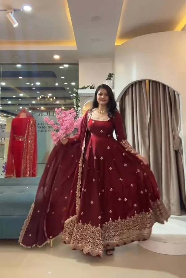 DEKEANSHKA®_Women’s_Designer_Party_Wear_Gown_Set_with_Dupatta_&_Pant_–_Wine
