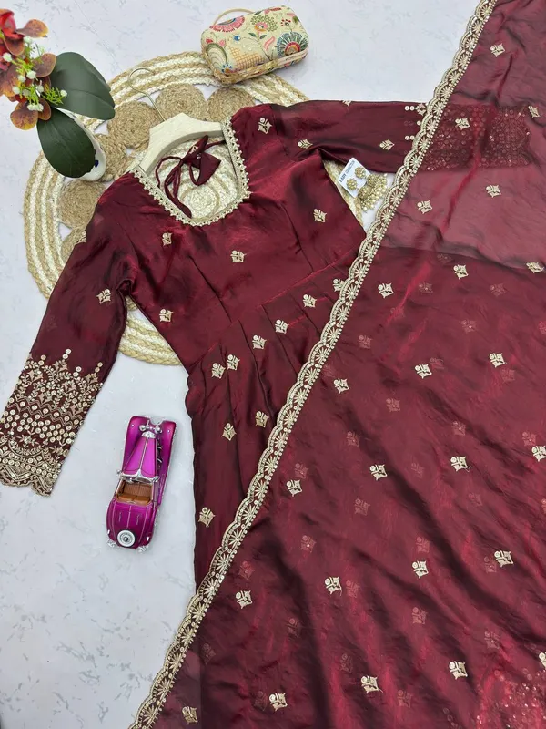 DEKEANSHKA®_Women’s_Designer_Party_Wear_Gown_Set_with_Dupatta_&_Pant_–_Wine