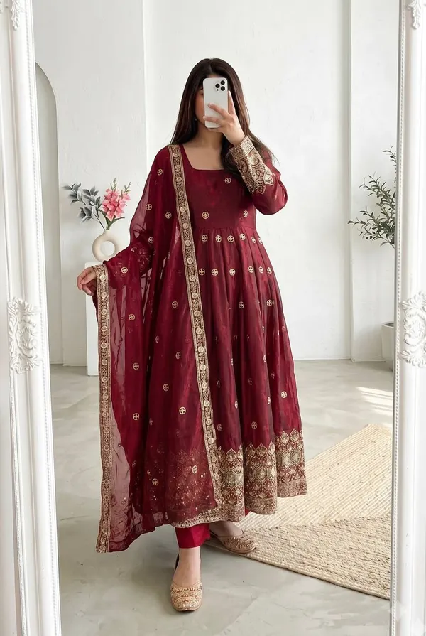 DEKEANSHKA®_Women’s_Designer_Party_Wear_Gown_Set_with_Dupatta_&_Pant_–_Wine