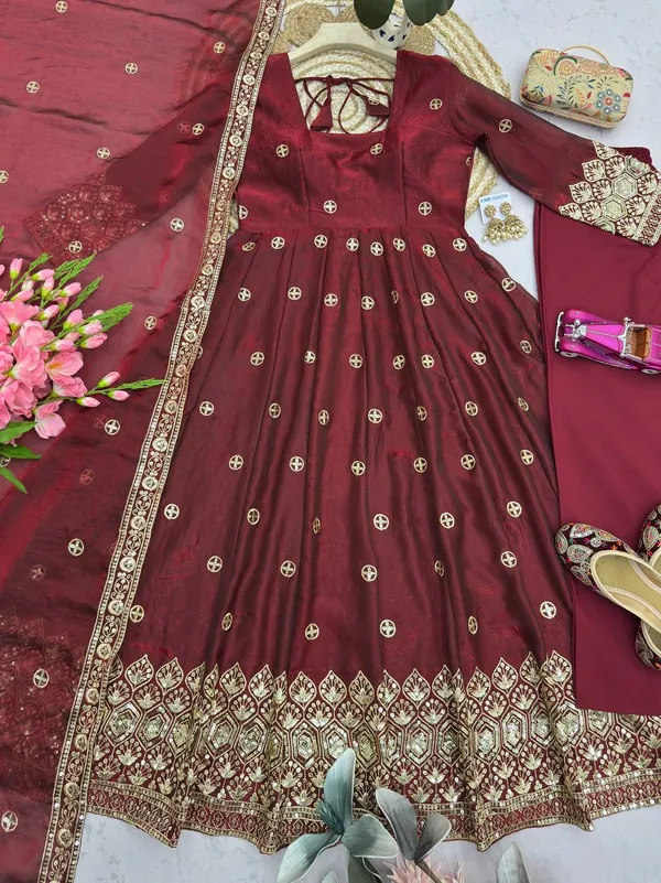 DEKEANSHKA®_Women’s_Designer_Party_Wear_Gown_Set_with_Dupatta_&_Pant_–_Wine