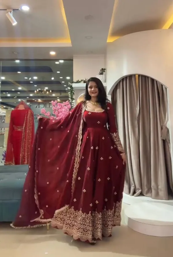 DEKEANSHKA®_Women’s_Designer_Party_Wear_Gown_Set_with_Dupatta_&_Pant_–_Wine
