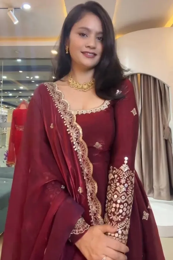 DEKEANSHKA®_Women’s_Designer_Party_Wear_Gown_Set_with_Dupatta_&_Pant_–_Wine