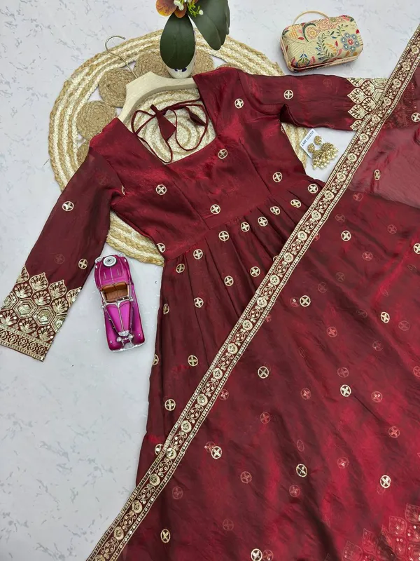 DEKEANSHKA®_Women’s_Designer_Party_Wear_Gown_Set_with_Dupatta_&_Pant_–_Wine