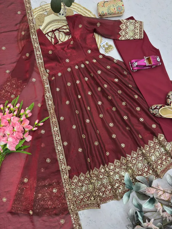DEKEANSHKA®_Women’s_Designer_Party_Wear_Gown_Set_with_Dupatta_&_Pant_–_Wine