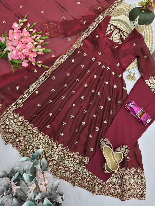 DEKEANSHKA®_Women’s_Designer_Party_Wear_Gown_Set_with_Dupatta_&_Pant_–_Wine