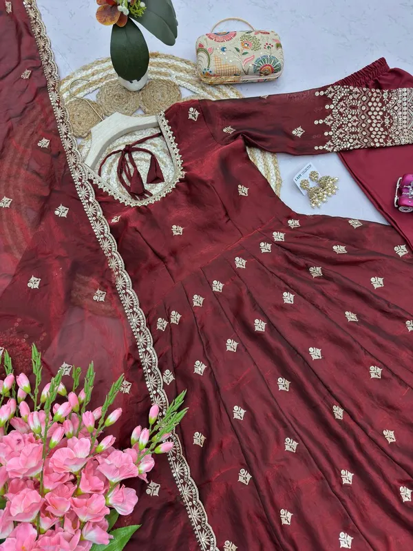 DEKEANSHKA®_Women’s_Designer_Party_Wear_Gown_Set_with_Dupatta_&_Pant_–_Wine