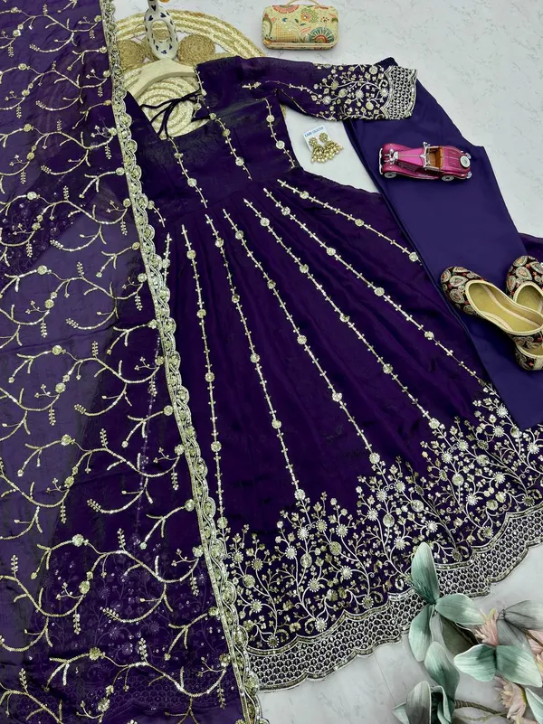 DEKEANSHKA®_Women’s_Designer_Royal_Purple_Embroidered_Party_Wear_Gown_Set_with_Dupatta_&_Pant