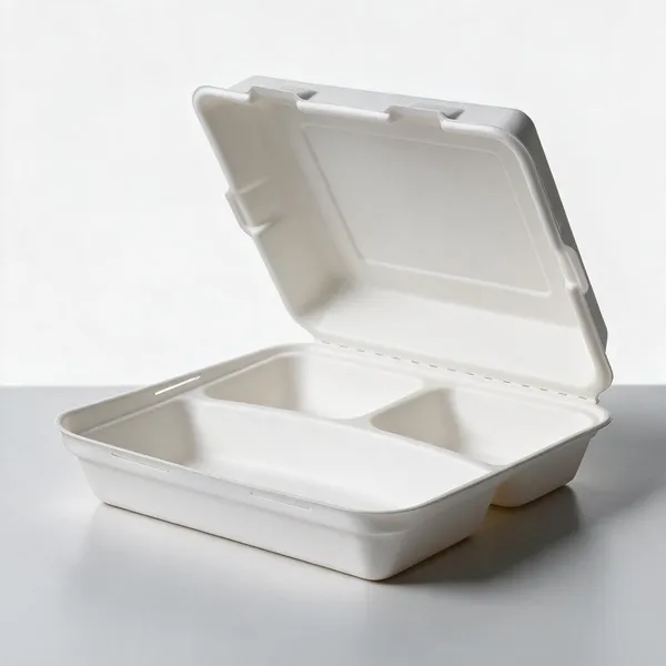 White_Sugarcane_Bagasse_Compartment_Clamshell_Box_Pack_Of_50
