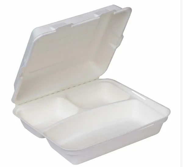 White_Sugarcane_Bagasse_Compartment_Clamshell_Box_Pack_Of_50