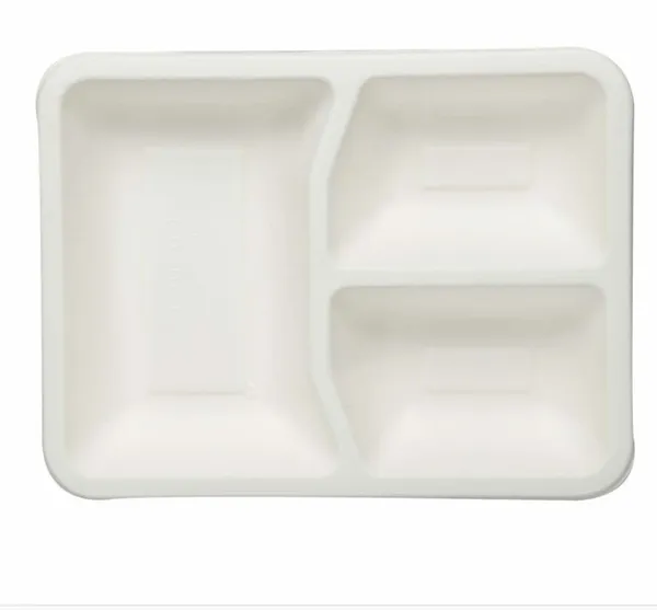 White_Sugarcane_Bagasse_Compartment_Food_Tray_Pack_Of_50