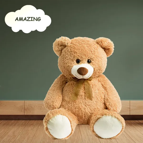 GOLDENHUB_TOYS_Giant_Teddy_Bear,_90_cm,_Soft_Plush,_Brown_with_Bow