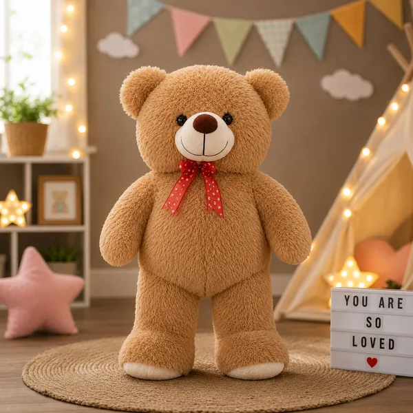 GOLDENHUB_TOYS_Giant_Teddy_Bear,_90_cm,_Soft_Plush,_Brown_with_Bow