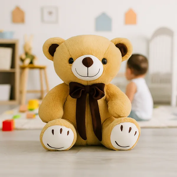 Goldenhub_Toys_Brown_Teddy_With_Smily_Paw_&_Bow_-_30CM