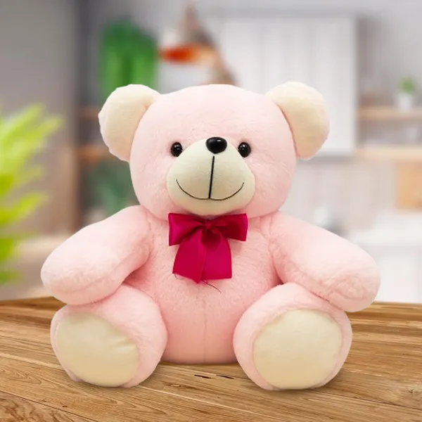 GOLDENHUB_TOYS_Glory_Teddy_Pink_Soft_Toy,_Plush,_with_White_Bow_25_cm_for_Kids