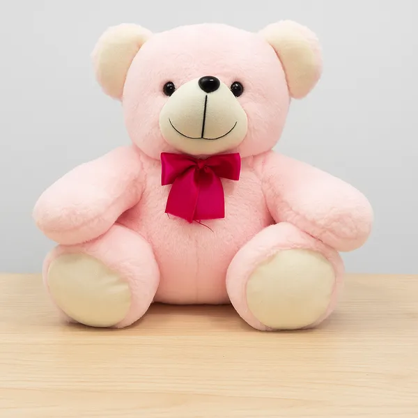GOLDENHUB_TOYS_Glory_Teddy_Pink_Soft_Toy,_Plush,_with_White_Bow_25_cm_for_Kids
