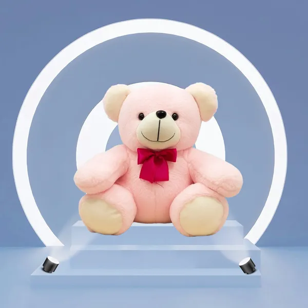GOLDENHUB_TOYS_Glory_Teddy_Pink_Soft_Toy,_Plush,_with_White_Bow_25_cm_for_Kids