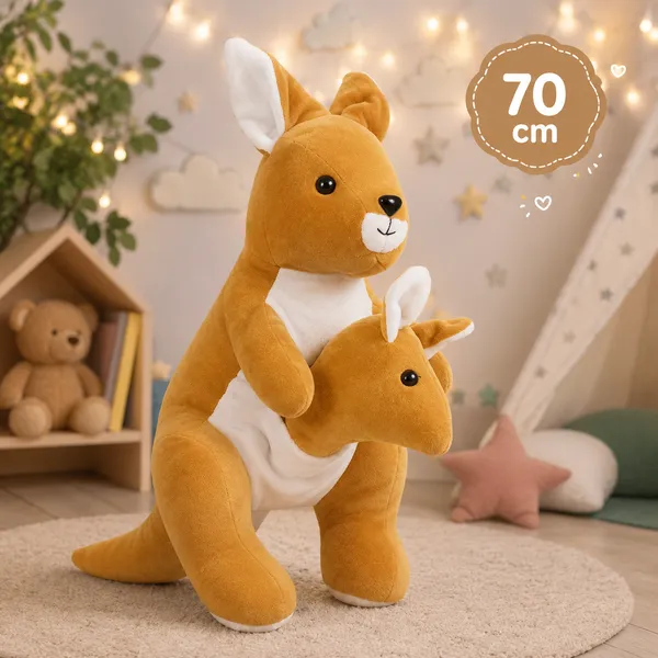 GOLDENHUB_TOYS_Lifelike_Australian_Kangaroo_and_Joey_Plush_Toy,_Soft_Brown_Stuffed_Toys