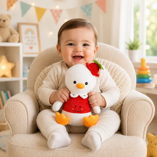 GOLDENHUB_TOYS_Cute_Stuffed_Duck_with_Cap_Plush_Toy,_Red_and_White,_30_cm