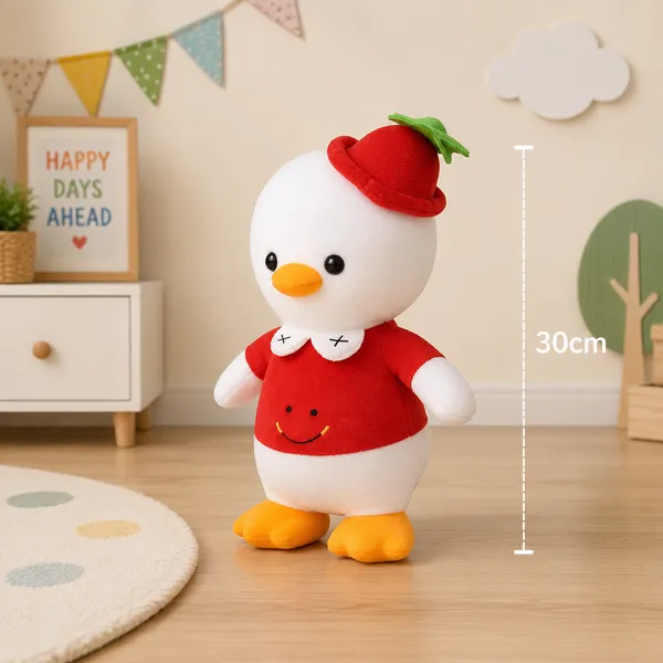 GOLDENHUB_TOYS_Cute_Stuffed_Duck_with_Cap_Plush_Toy,_Red_and_White,_30_cm