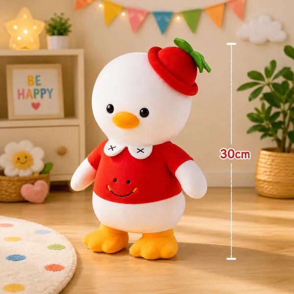 GOLDENHUB_TOYS_Cute_Stuffed_Duck_with_Cap_Plush_Toy,_Red_and_White,_30_cm