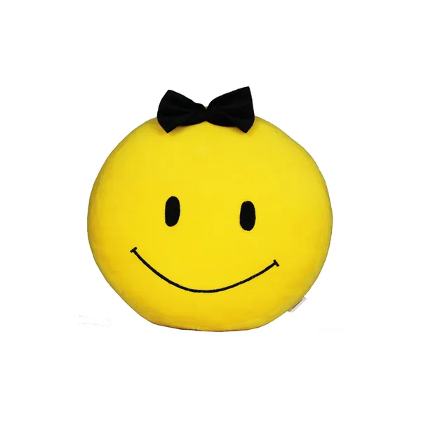 GOLDENHUB_TOYS_Smiley_Face_Cushion_with_Black_Bow,_Plush_Soft_Toy,_Yellow