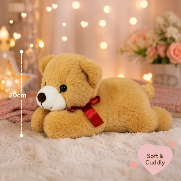 Goldenhub_Toys_Plush_Sleepy_Bear_Stuffed_Toy,_20_cm,_Soft_Velvet_Material,_Brown_-_20_cm