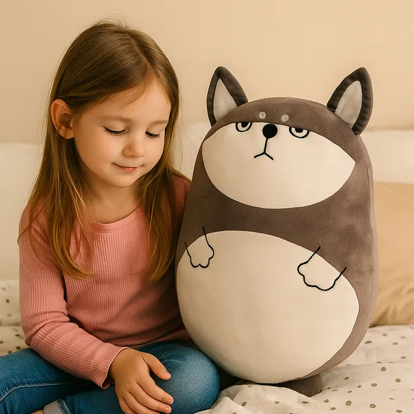 GoldenHub_45_cm_Plush_Dog_Cushion_Grey_and_White_Soft_Toy
