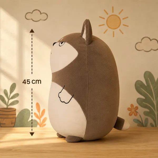 GoldenHub_45_cm_Plush_Dog_Cushion_Grey_and_White_Soft_Toy