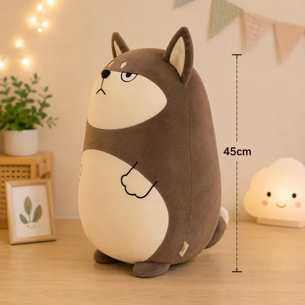 GoldenHub_45_cm_Plush_Dog_Cushion_Grey_and_White_Soft_Toy
