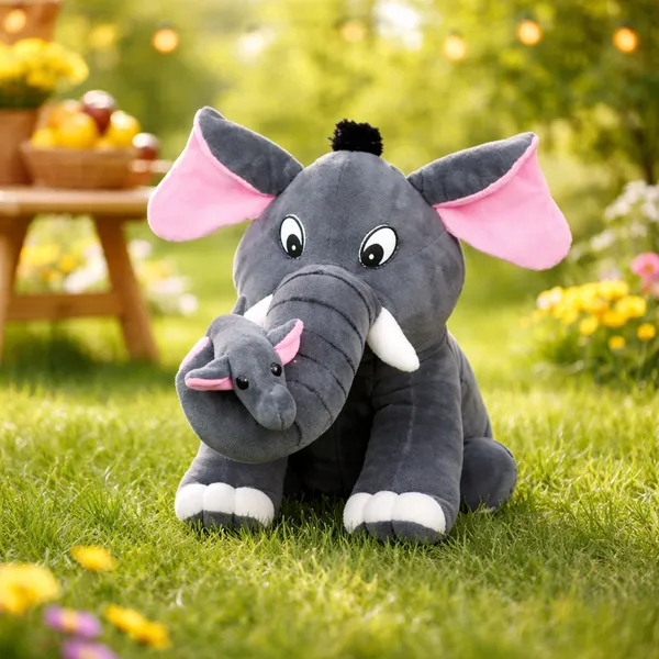 Goldenhub_Toys_Standing_Elephant_With_Twin_Baby_Soft_Stuffed_Toys_-_30_cm