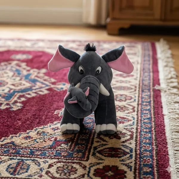 Goldenhub_Toys_Standing_Elephant_With_Twin_Baby_Soft_Stuffed_Toys_-_30_cm