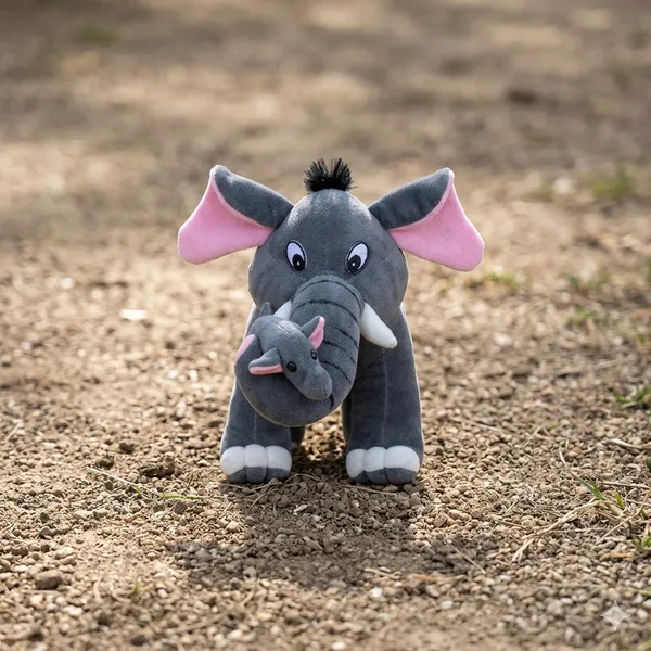 Goldenhub_Toys_Standing_Elephant_With_Twin_Baby_Soft_Stuffed_Toys_-_30_cm