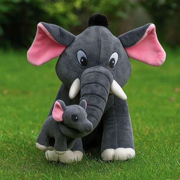 Goldenhub_Toys_Standing_Elephant_With_Twin_Baby_Soft_Stuffed_Toys_-_30_cm