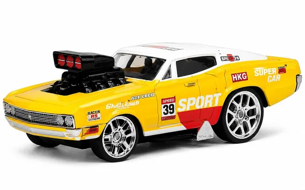 Yellow_Die_Cast_Metal_Rc_Muscle_Car_Kids__Collecting__Entertainment