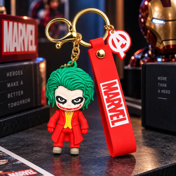 Joker_Character_Keychain_for_Boys_&_Girls_|_3D_Comic_Character_Keyring_with_Red_Silicone_MARVEL_Strap