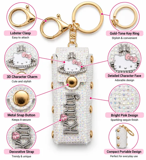White_Fashion_Cat_Keychain_for_Women_&_Girls___Cute_Cat_Bag_Charm_Key_Ring_for_Keys_Purse_Backpack_&_Gifting