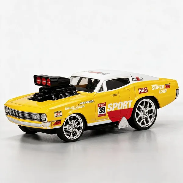 Yellow_Die_Cast_Metal_Rc_Muscle_Car_Kids__Collecting__Entertainment