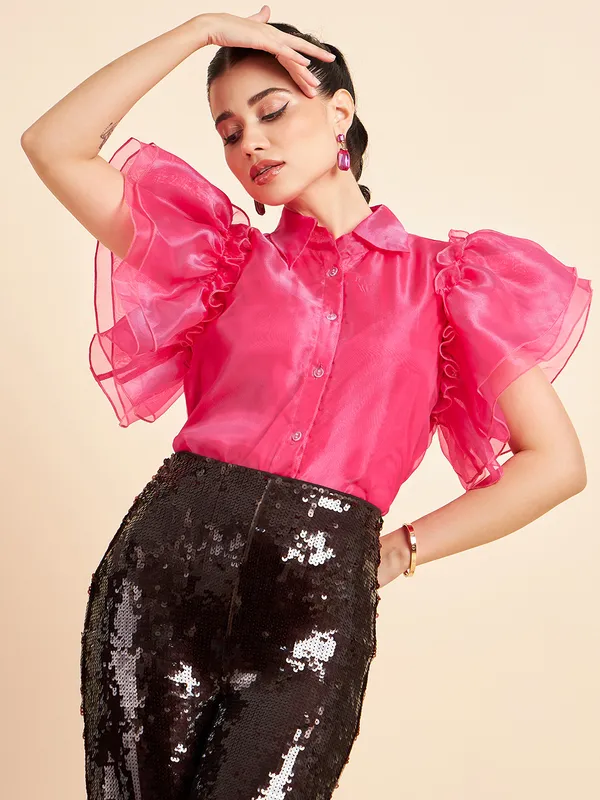 Pink_Sheer_Ruffle_Sleeve_Top_for_Women