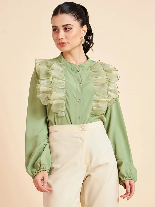 Green_Ruffled_Long_Sleeve_Blouse_for_Women