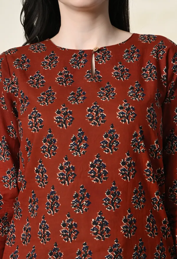 Rust_Printed_Straight_Kurti_for_Women