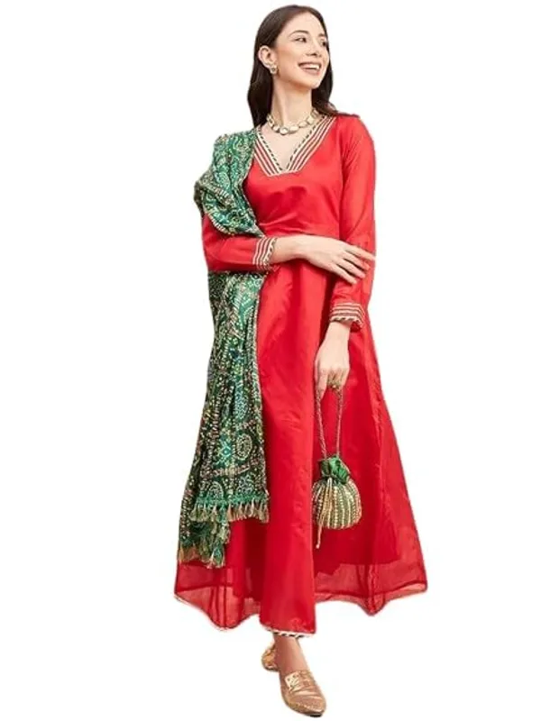 Women_Chanderi_Anarkali_Kurta_With_Dupatta_Bandhani_Ethnic_Dress_V_Neck_Flared_Anarkali_Suit_Set_S_Xxl