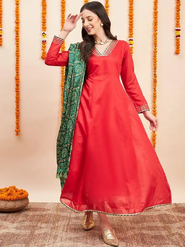 Women_Chanderi_Anarkali_Kurta_With_Dupatta_Bandhani_Ethnic_Dress_V_Neck_Flared_Anarkali_Suit_Set_S_Xxl