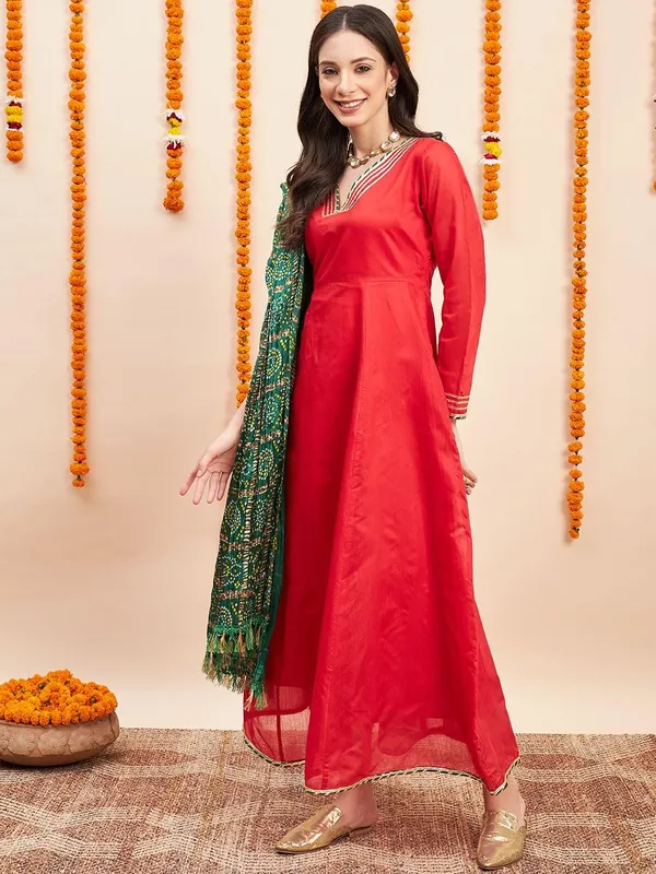 Women_Chanderi_Anarkali_Kurta_With_Dupatta_Bandhani_Ethnic_Dress_V_Neck_Flared_Anarkali_Suit_Set_S_Xxl
