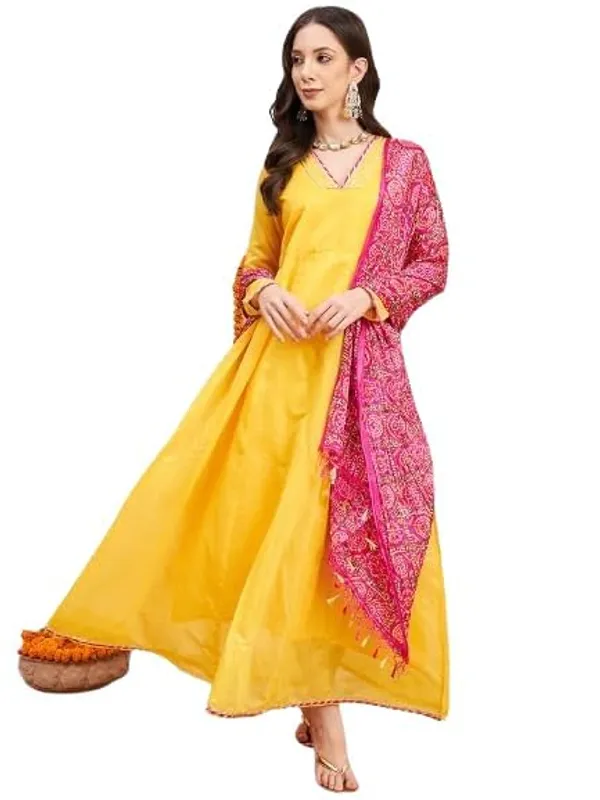 Product_Summary_Fabway_Clothing_Women_Chanderi_Anarkali_Kurta_With_Dupatta_Bandhani_Ethnic_Dress_V_Neck_Flared_Anarkali_Suit_Set_S_Xxl